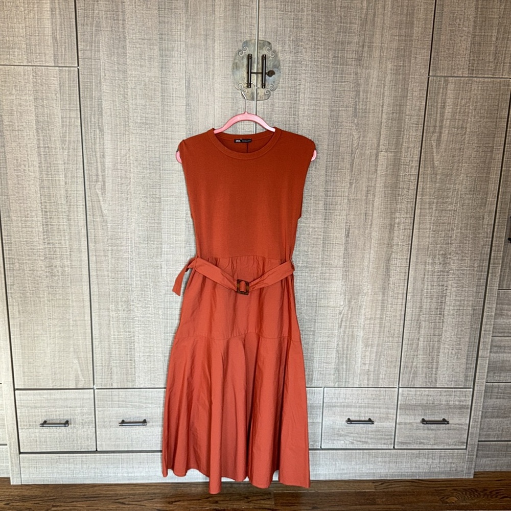 Zara‎ Belted Mixed Midi Dress